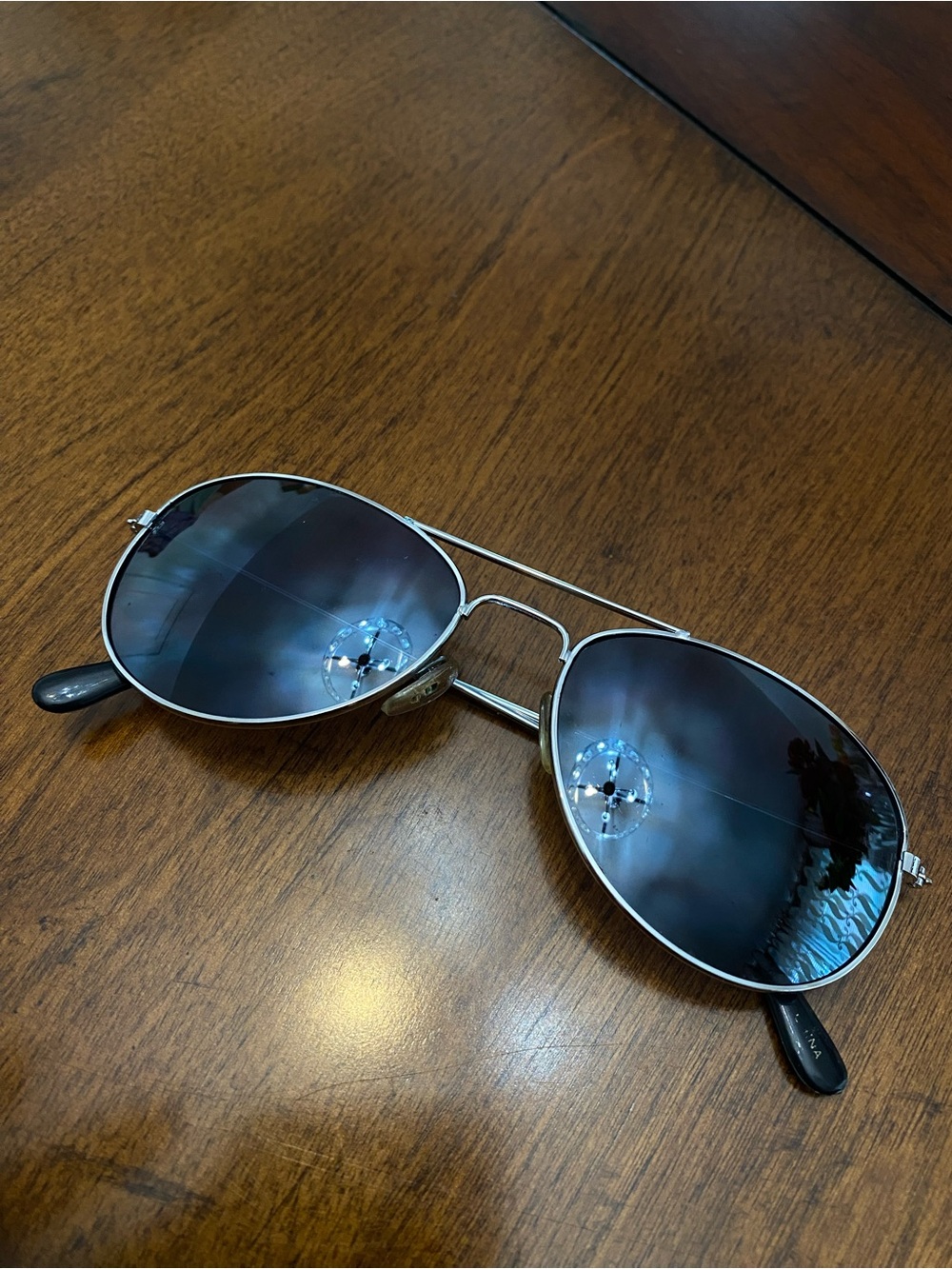 Womens Silver Aviator Sunglasses with Black Lenses